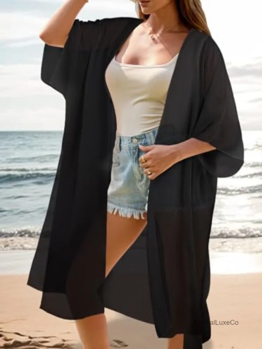 Long Flowy Kimono Cardigan Boho Chiffon Beach Cover Up